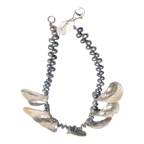 Sterling Silver Freshwater Pearl and Abalone Shell Necklace SS Lobster Latch 8" - Picture 4 of 14